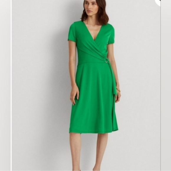 RALPH LAUREN GREEN WRAP MIDI DRESS SIZE 10 NWT - Picture 1 of 5